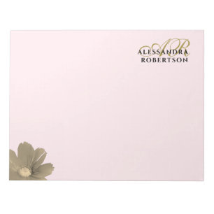 Monogram Pastel Pink Gold Floral Watercolor Chic Notepad