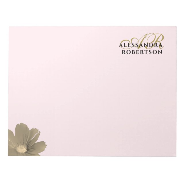 Monogram Pastel Pink Gold Floral Watercolor Chic Notepad (Front)