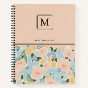 Monogram Pastel Pink Light Blue Flower Pattern Not Notebook
