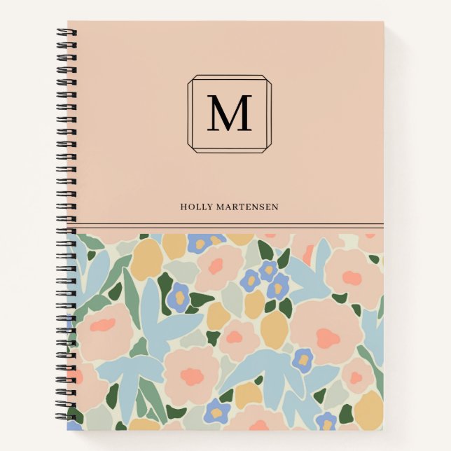 Monogram Pastel Pink Light Blue Flower Pattern Not Notebook (Front)