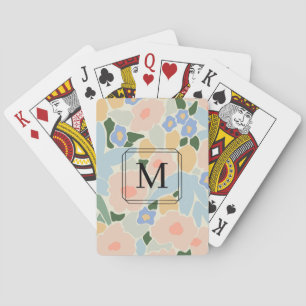Monogram Pastel Pink Light Blue Flower Pattern Playing Cards
