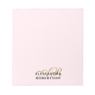Monogram Pastel Pink Minimalist Elegant Gold Black Notepad