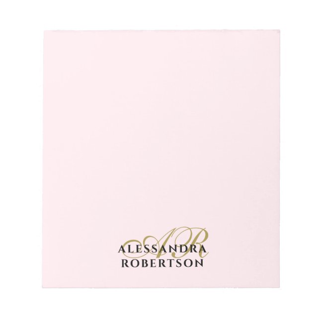 Monogram Pastel Pink Minimalist Elegant Gold Black Notepad (Front)
