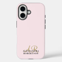 Monogram Pastel Pink Minimalist Gold Black Elegant