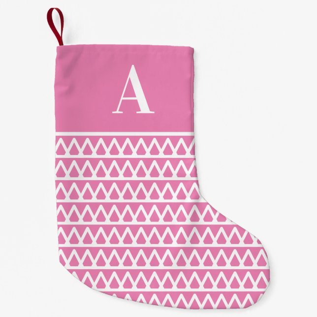 Monogram Pastel Pink Pattern Double Sided Small Christmas Stocking (Front)