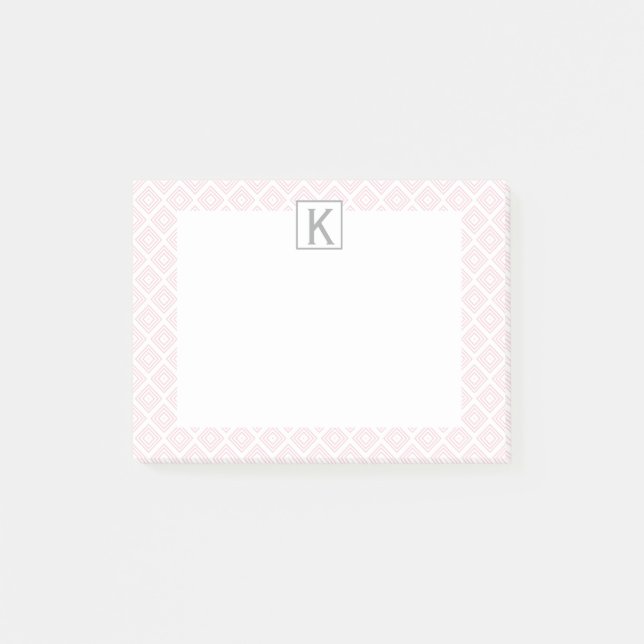 Monogram Pastel Pink Square Pattern with Grey Post-it Notes (Front)