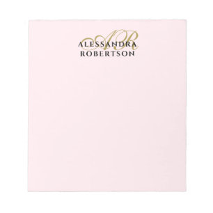 Monogram Pastel Pink Stylish Minimalist Gold Black Notepad