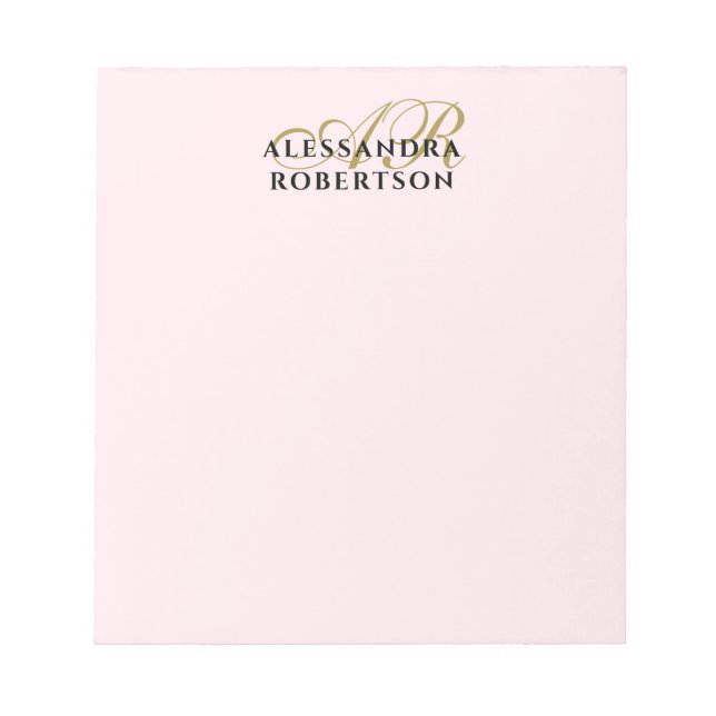 Monogram Pastel Pink Stylish Minimalist Gold Black Notepad (Front)
