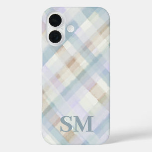 Monogram Pastel Plaid Blue Lilac Beige Watercolor  iPhone 16 Case