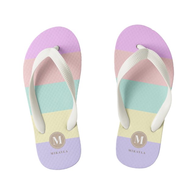 Monogram | Pastel Rainbow Stripes  Kid's Flip Flops (Footbed)