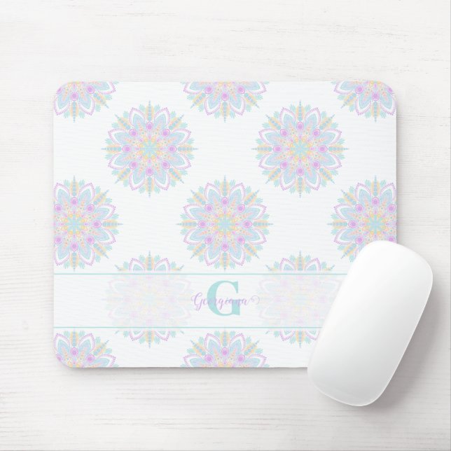 Monogram Pastel Rainbow Sundae Polka Dot Mandala Mouse Mat (With Mouse)