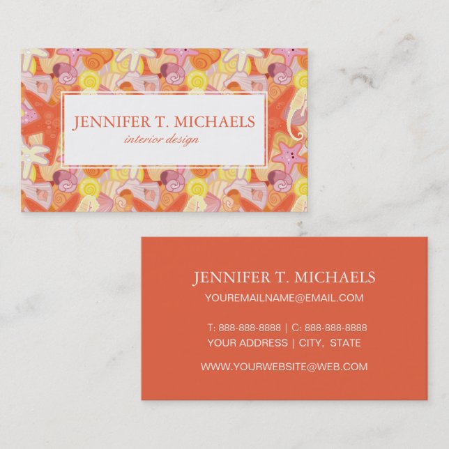 Monogram Pastel Sea Creatures Business Card (Front/Back)