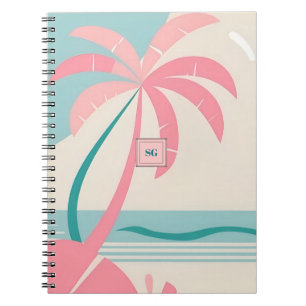 Monogram pastel tropical beach pink and teal notebook