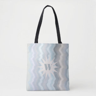 Monogram pastel watercolor stripes blue teal grey  tote bag