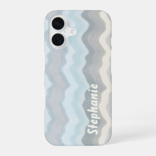 Monogram pastel waves stripes blue teal grey beige iPhone 16 case