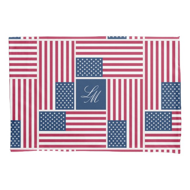Monogram Patriotic American Flag Americana Pillowcase (Front)