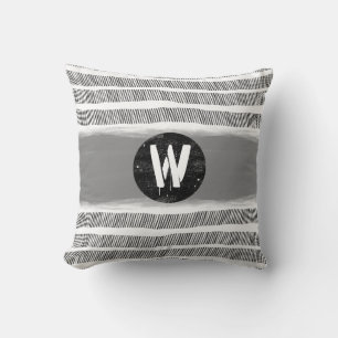 monogram pattern black white and grey boho  cushion