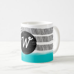 monogram pattern black white turquoise modern coffee mug