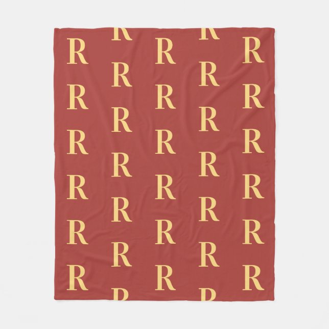 Monogram Pattern Brown Gold Fleece Blanket (Front)