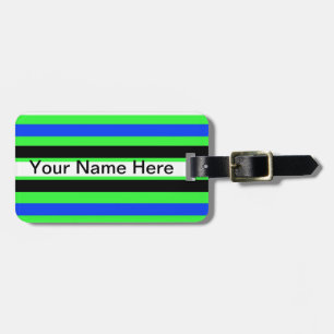 Monogram Pattern in Black White Blue Green Stripes Luggage Tag