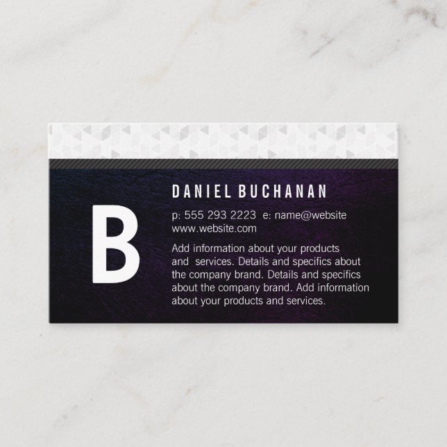 Monogram / Pattern Trim Purple Texture Business Card (Front)