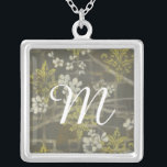 Monogram | Patterned Blossom Branch I Silver Plated Necklace<br><div class="desc">Floral</div>