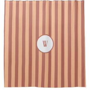 Monogram Peach and Rooibos Stripes Shower Curtain
