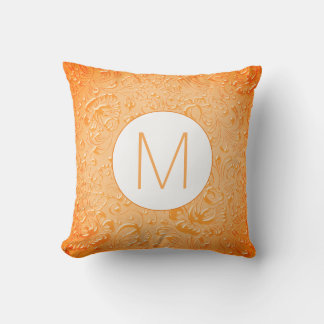 Monogram Peach Colour Embossed Floral Cushion