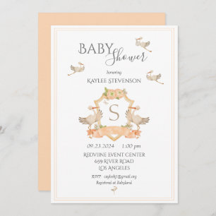 Monogram Peach Crest Baby Shower Invitation