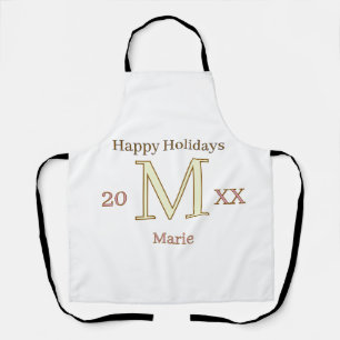 MONOGRAM PEACH GRAY NAME YEAR GOLDEN HOLIDAYS 20XX APRON