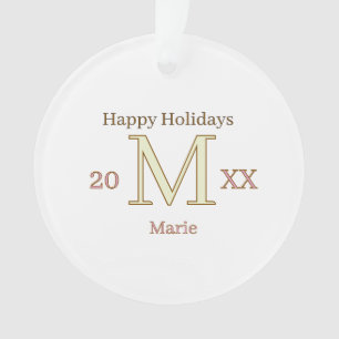 MONOGRAM PEACH GRAY NAME YEAR GOLDEN HOLIDAYS 20XX ORNAMENT