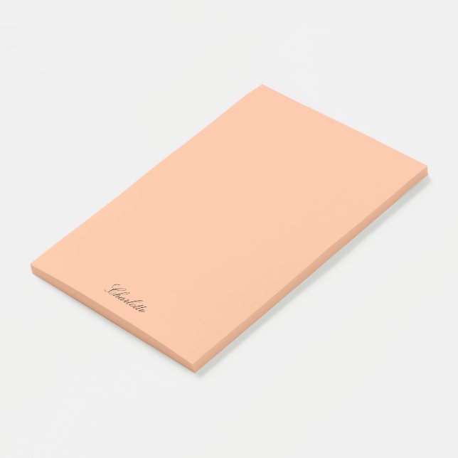 Monogram Peach Modern Script Minimalist Custom Post-it Notes (Angled)