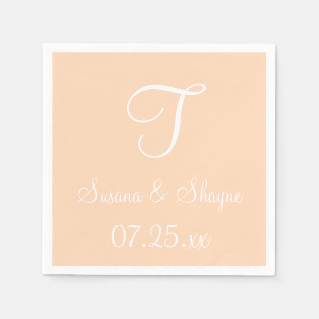 Monogram Peach Puff Simple Colour Coordinating Nap Napkin (Front)