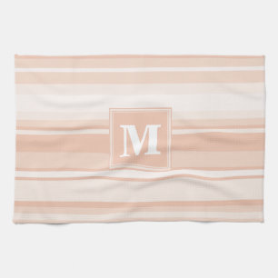 Monogram peach stripes tea towel