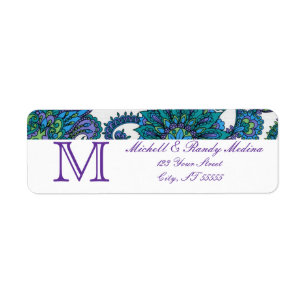 Monogram Peacock Address Labels