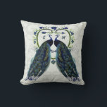 Monogram PEACOCK HEART Wedding Anniversary Custom Cushion<br><div class="desc">Attractive Peacock themed Christmas item is vivid bluey green with feathers. You can edit the template fields using the customise or personalise tab.</div>