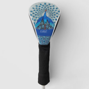 Monogram Peacock Teal Blue and White Monogram  Golf Head Cover