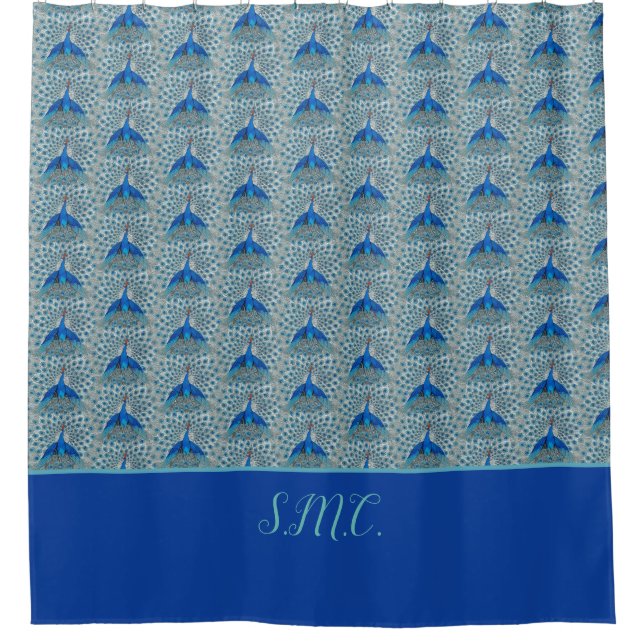 Monogram Peacock Teal Blue and White Monogram   Shower Curtain (Front)