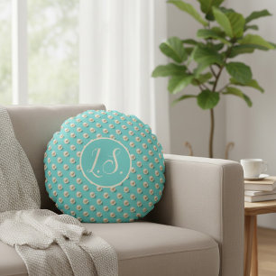 Monogram Pearl & Turquoise Round Pillow