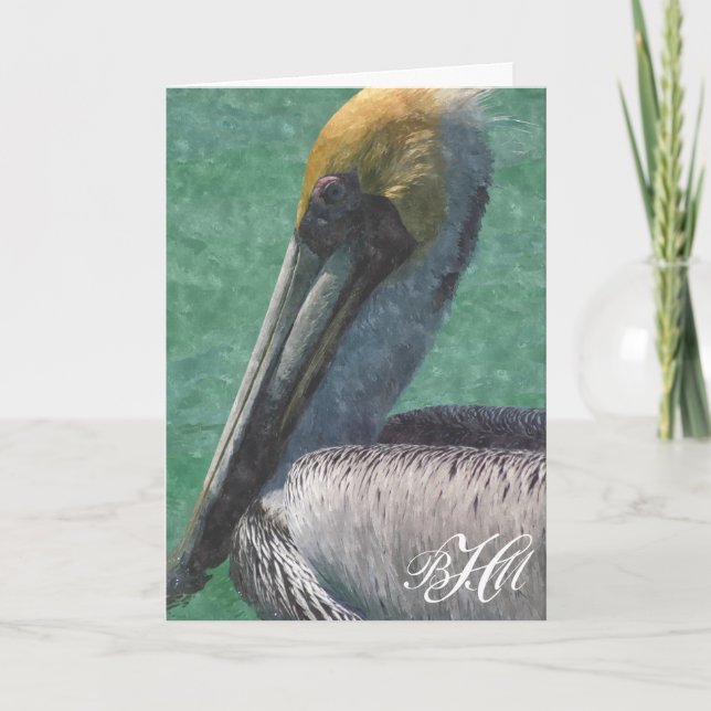 Monogram Pelican Thank You Note Card (Front)