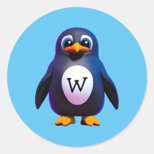 Monogram Penguin Classic Round Sticker