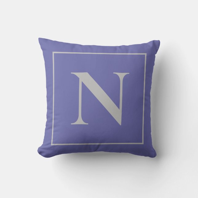 Monogram Periwinkle Blue Minimalist Throw Pillow (Front)