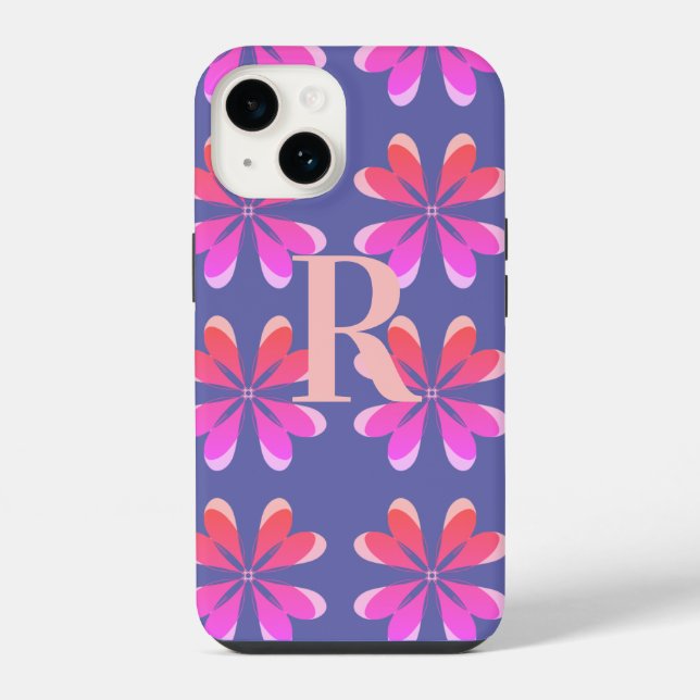 Monogram Periwinkle Retro Floral Pattern iPhone Case (Back)