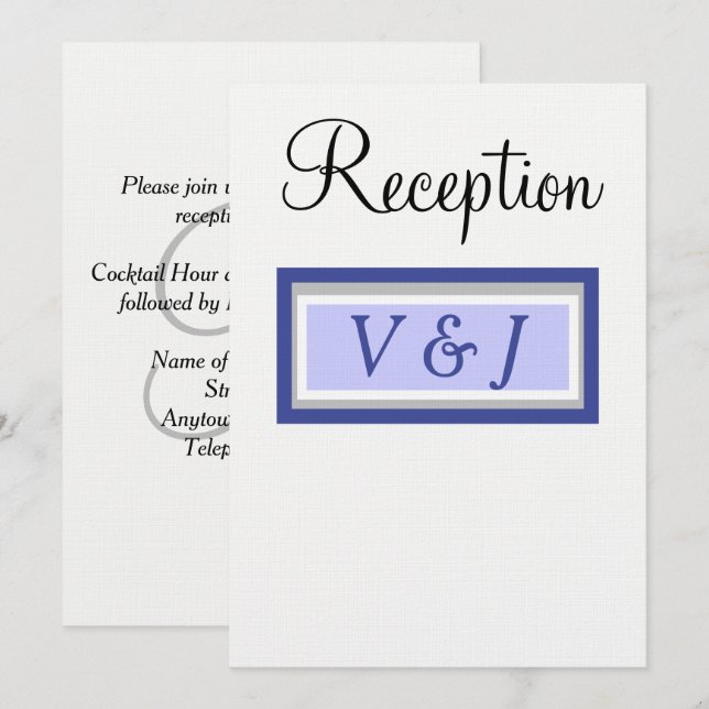 Monogram Periwinkle Wedding Reception Invitation (Front/Back)