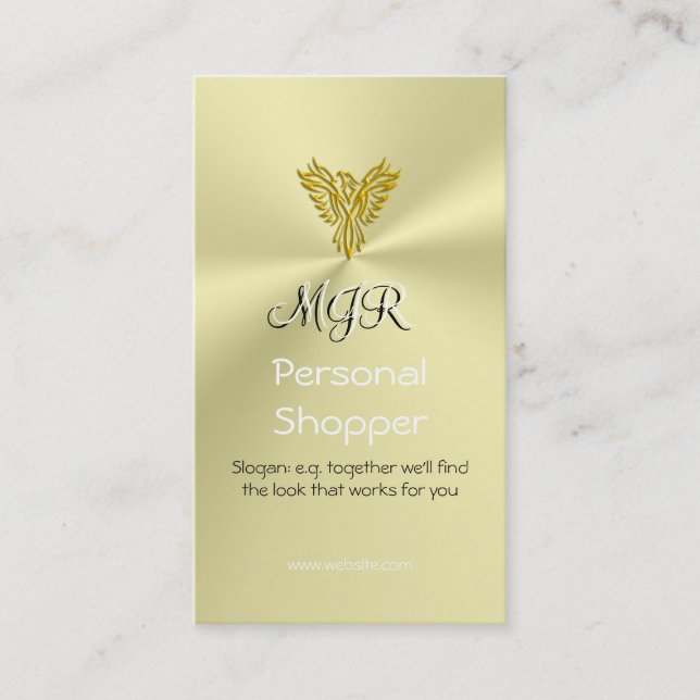 Monogram, Personal Shopper, Gold-look Phoenix Business Card (Front)