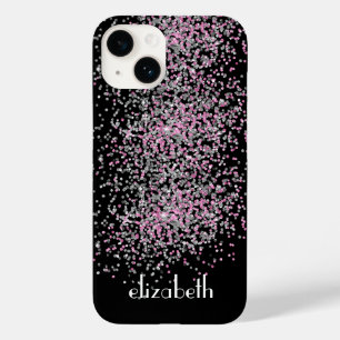 Monogram Personalise Black Pink Silver Glitter  Case-Mate iPhone 14 Case
