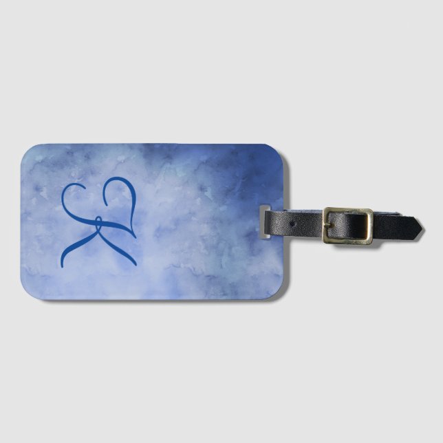 Monogram Personalise Blue and White Luggage Tag (Front Horizontal)