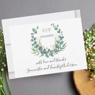 Monogram Personalise Eucalyptus Script Wedding Thank You Card