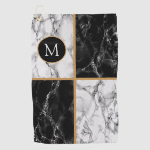 Monogram Personalise Golf Towel Black White Marble