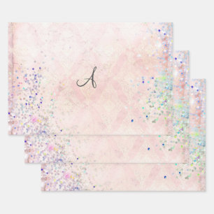 Monogram Personalise Pink Glitter Elegant Trendy Wrapping Paper Sheet